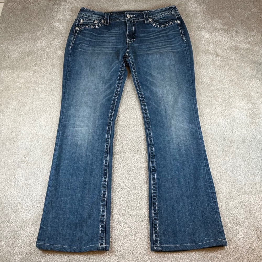 Miss Me Bootcut Jeans Women 33 Blue MV5190B7 Studded Rhinestone Mid Rise Denim